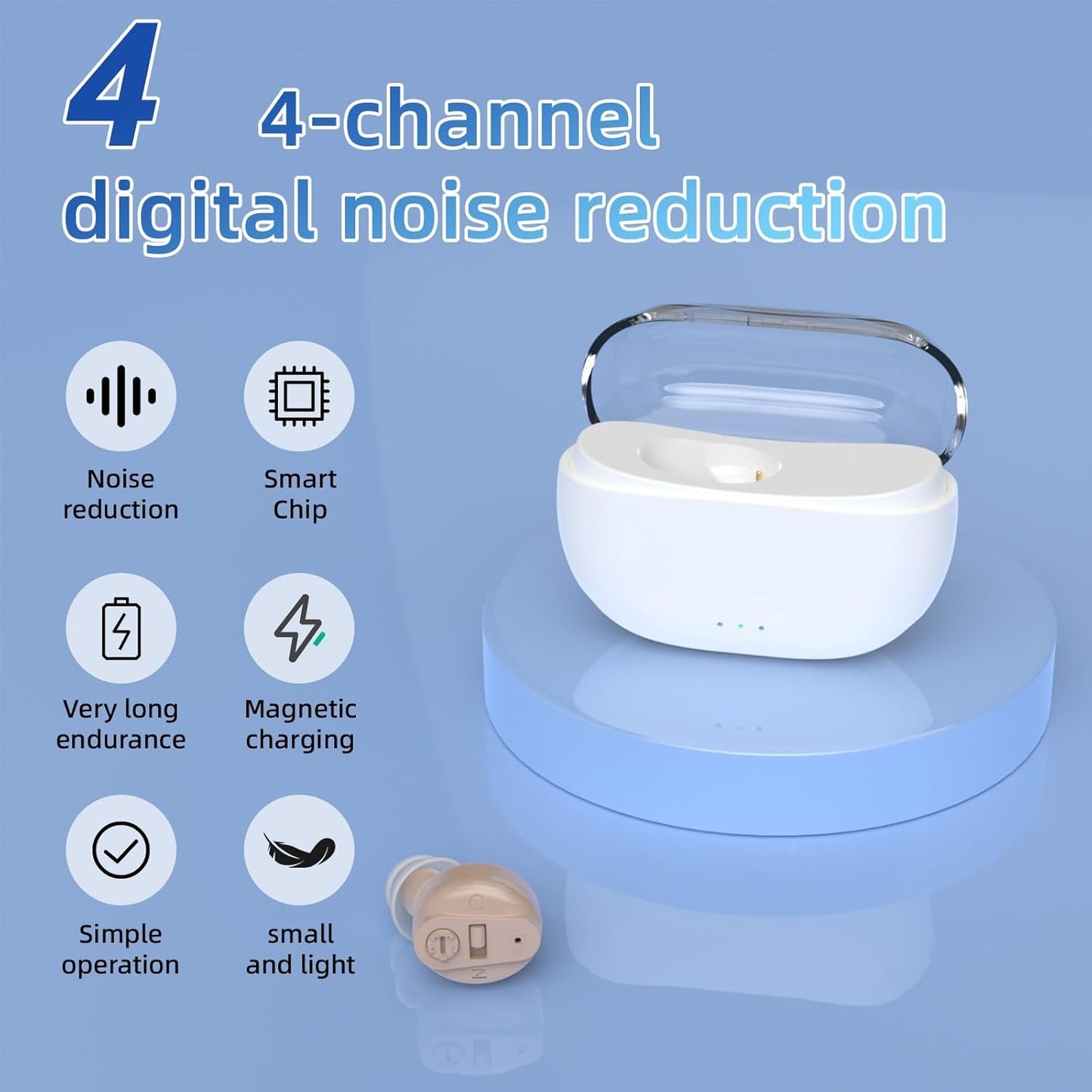 Single-Ear Hearing Amplifier with One-Button Control