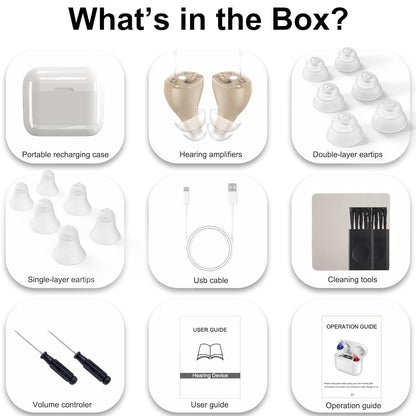 Digital Rechargeable Hearing Amplifiers with Charging Case, Invisible Hearing Amplifiers for Seniors, Long-Lasting Battery, Easy to Use (Beige)