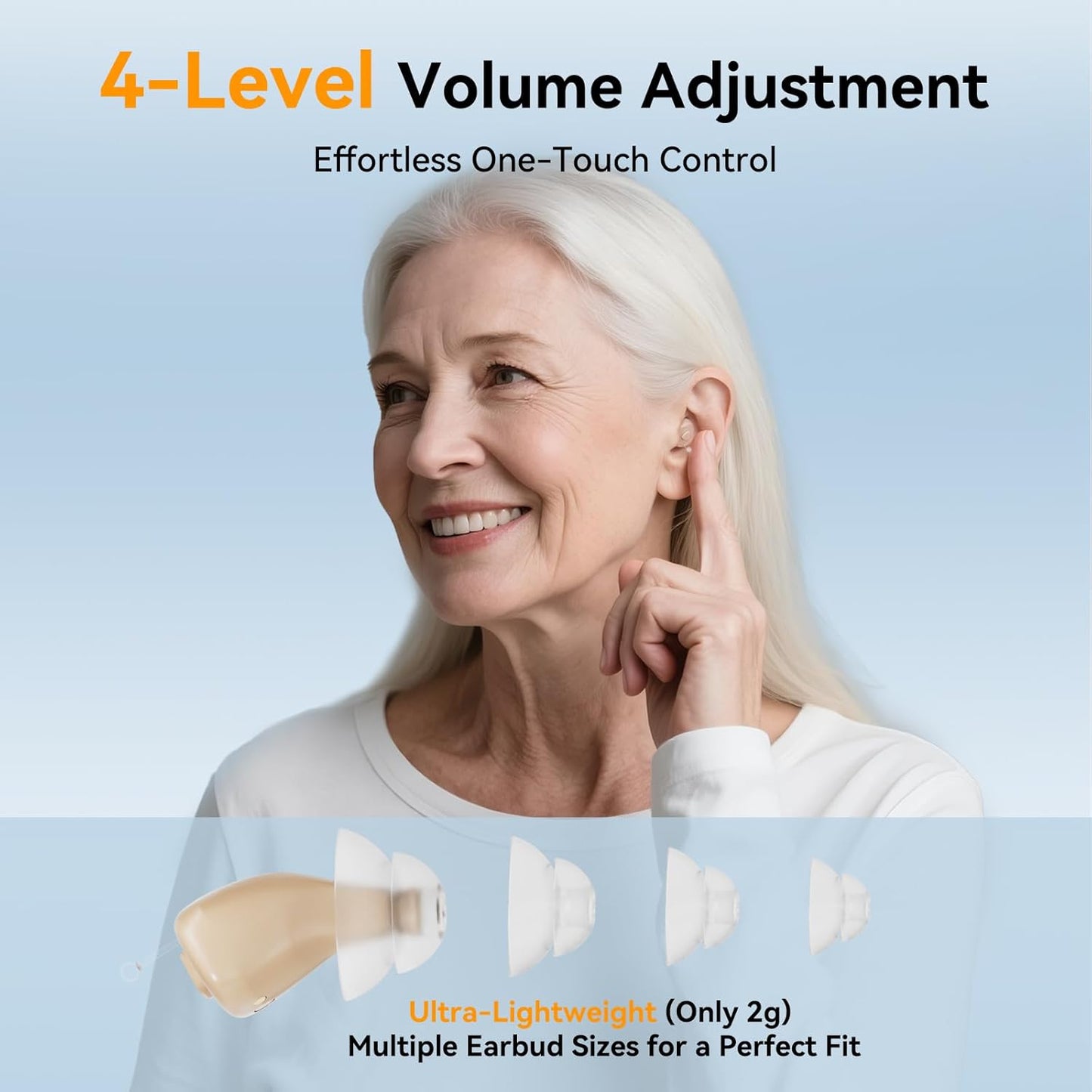 Invisible hearing Aid  with simple controls and medical-grade components for crystal-clear sound.