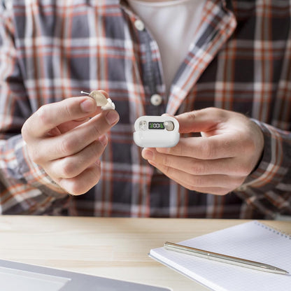 Digital Rechargeable Hearing Amplifiers with Charging Case, Invisible Hearing Amplifiers for Seniors, Long-Lasting Battery, Easy to Use (Beige)