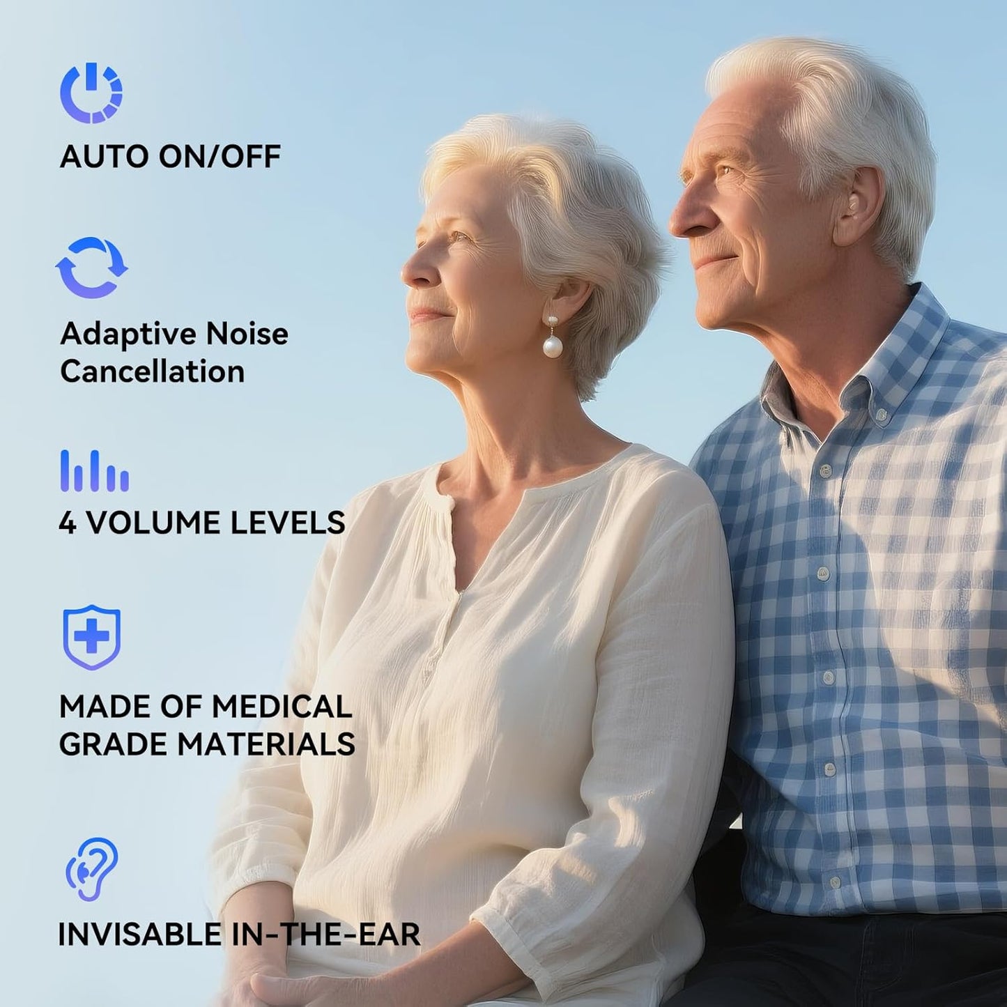 Invisible hearing Aid  with simple controls and medical-grade components for crystal-clear sound.